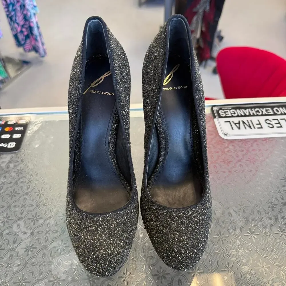 Brian Atwood Black Glitter Platform Sz 6.5 Y2K Brand New